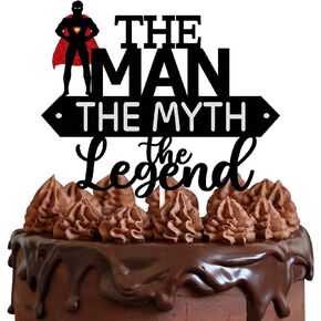 The Man The Myth The Legend Cake Topper, Dad Birthday, Father's Day Cake Decor, Father Birthday Party Supplies, Happy Father's Day Cake Decoration,Superman Theme Party Supplies.(Black Glitter)