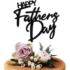 6 PCS Happy Father's Day Cake Topper Best Dad Ever Cake topper Black Glitter Cake topper Decorative Party Cake Decoration for Father's Day(small Happy blk)