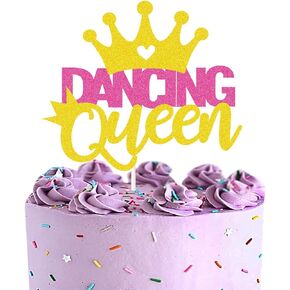 Dancing Queen Cake Topper, Gold Glitter Girl Sign- Baby Girls Shower Gender Reveal Cake Picks- Ballerina Birthday Cake Decorations Supplies