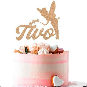 قطعة علوية للكيك من تينكر بيل، زينة كعكة عيد الميلاد الثاني للفتيات من Fairy Princess Girls باللون الذهبي الوردي اللامع in Kuwait