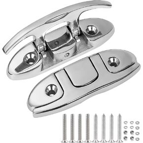 Marine Grade Boat Folding Cleat 4.6 inch 316 Stainless Steel, Heavy Duty Flip-up Dock Cleat with Back Plate and Installation Accessories(Pack of 2)