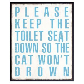 Cat Bathroom Decor - Cat Wall Art - Cat Wall Decor - Cat Poster 8x10 - Cute Cat Lover Gifts for Women - Cat Decorations - Funny Bathroom Decor - Blue Bathroom Accessories - Powder room decoration