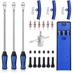 Tire Spoon Kit, 20pc Tire Changing Tool for Motorcycle Dirt Bike Lawn Tractor Bicycle, Motorcycle Tire Changer Tire Removal Tool with 4pc Rim Covers Valve Tool Valve Cores