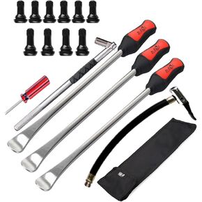 Tire Spoons Lever Motorcycle Dirt Bike Lawn Mower Tire Changing Tools with Bag 3x14.5 inchTire Irons and 1x Tire Valve Stems with Remover Tool (Black) (Black)