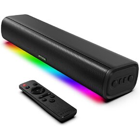 Sound Bars for TV 16-inch, Cinematic TV Bluetooth Sound Bar with Impactful Bass, Dynamic Lights and Remote Control, Wall Mountable Sound Bar Work with Traditional or Smart TV, Computer