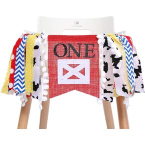 WAOUH Farm High Chair Banner for 1st Birthday - First Baby Birthday Party Theme Decoration, Fabric Garland Cake Smash Photo Prop,Birthday Souvenir and Gifts (Red Birthday Banner)