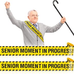 Outus 2 Pieces Moment in Progress Tape Over The Hill Party Banner Funny Birthday Novelty Sash for Retirement Work Photo Booth Props 50th 60th 70th 80th Party Decor, 3 Inch Wide, 132 Feet Long