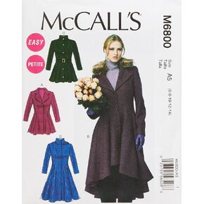 McCall's Pattern Company M6800 Misses'/Miss Petite Lined Coats, Belt, Detachable Collar and Hood Sewing Template, Size A5 (6-8-10-12-14)