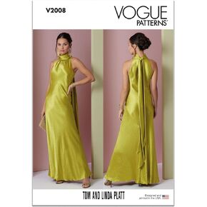 Vogue Misses' Close-Fitting Halter Style Dress Sewing Pattern Packet by Tom & Linda Platt, Design Code V2008, Sizes 4-6-8-10-12, Multicolor