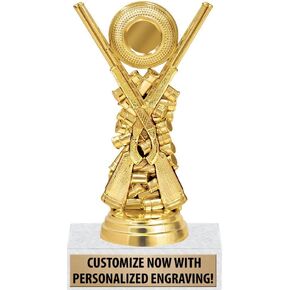 Crown Awards Personalized Trap Shooting Trophies - 6" Gold Trap Shooting Trophy On White Marble Base Prime