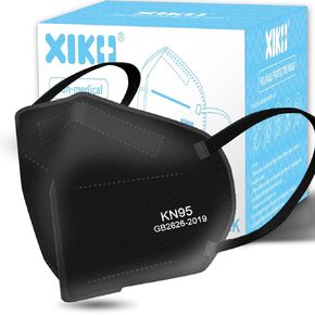 KN95 Face Mask Black, 50 Pack - 5-Layer Protective Masks, GB2626-2019 Certified, Comfortable Ear Loops, 98% High Filtration, Adjustable Nose Bridge, Non-Medical Respirators for Everyday Safety