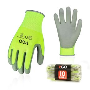 Vgo... 15-Pairs Safety Work Gloves, Gardening Gloves, Polyurethane Coated, Dipping Gloves, Latex Free (Size L, Yellow, PU2103)