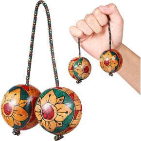 Milisten Aslatuas Rhythmic Balls, Handpaint Authentic Rhythm African Shaker, Wooden Aslatuas Rhythmic Ball Kashaka Shaker African Double-Shaker Single Hand Percussion for Lovers Beginners