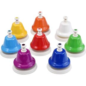 Desk Bells for Kids, 8 Note Diatonic Hand Bells, Rainbow Music Handbells Table Top Bells Musical Percussion Instrument
