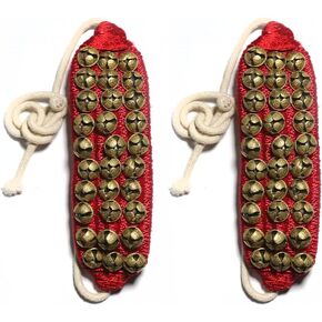Kathak Ghungroo (16 No. Ghungroo) (3) Three Lines Big Dancing Bells Ghungroo Pair Handmade Indian Classical Dance Accessories Bharatnatyam, Kuchipudi, Odissi Ghungru Blue Pad (RED)