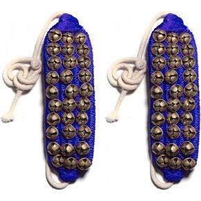 Kathak Ghungroo (16 No. Ghungroo) (3) Three Lines Big Dancing Bells Ghungroo Pair Handmade Indian Classical Dance Accessories Bharatnatyam, Kuchipudi, Odissi Ghungru Blue Pad (RED)