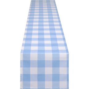 yuboo Light Blue and White Gingham Table Runner 72 inches Long, Buffalo Plaid Check Table Cloth Party Suppliers for Farmhouse Rustic Birthday Wedding Holiday Party Decoration Summer Table Decor