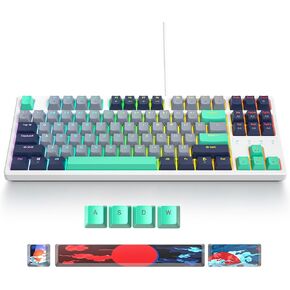 75% Percent Mechanical Gaming Keyboard, 87 Keys TKL RGB Backlit Custom Keyboard, Full Anti-ghosting Red Switches, USB Wired Computer Keyboard for Win PC Mac (87 Sea)