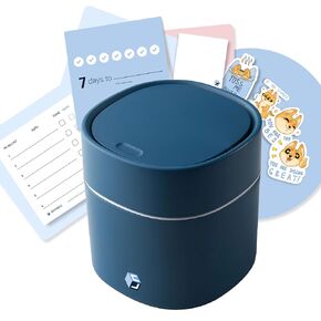 Modern Plastic Mini Trash Can with Lid - Wastebasket for Bathroom Vanity, Desktop, Tabletop or Coffee Table; 2 Liter (Square Press - Blue)