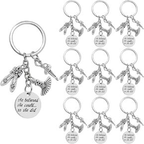 10Pcs Dance Keychain Alloy Ballet Dancer Keyrings She Believed She Could So She Did Dancing Charm Keychains for Women Men Gift or Dance Lovers
