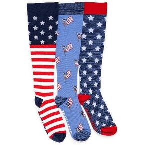 MUK LUKS Unisex 3 Pack Nylon Compression Knee-High Socks, Multi, OS
