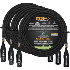 3 Units - 25 Foot - WBC-PRO-Quad Ultra-Silent Ultra-Flexible Balanced Star-Quad Cable with Neutrik Male & Female XLR Plugs & Black Tweed Jacket