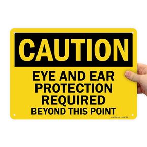 SmartSign - U9-1521-NA_10x14 "Caution - Eye And Ear Protection Required Beyond This Point" Sign | 10" x 14" Aluminum Black on Yellow