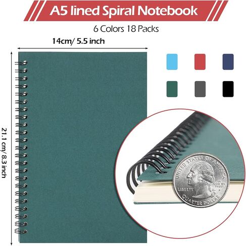 18 Packs A5 Spiral Notebook Students Ruled Spiral Notebooks Hard Cover Spiral Journal College Ruled Notepad Lined Travel Writing Notebooks Office Business Diary Journal, 5.5 x 8.3 Inch, 6 Colors in Saudi Arabia