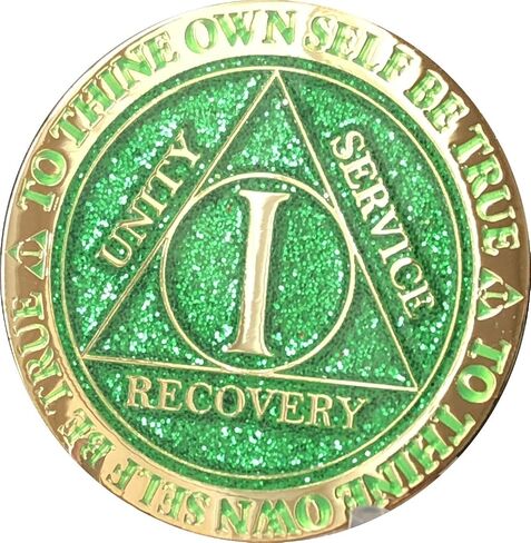 1 Year AA Medallion Reflex Green Glitter Gold Plated Chip in Saudi Arabia