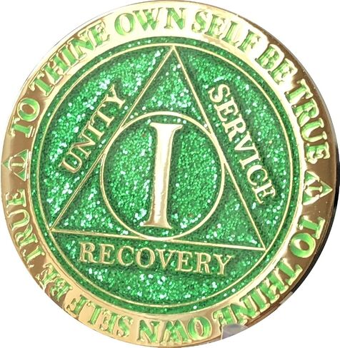 1 Year AA Medallion Reflex Green Glitter Gold Plated Chip in Saudi Arabia