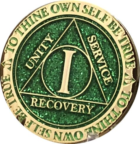 1 Year AA Medallion Reflex Green Glitter Gold Plated Chip in Saudi Arabia
