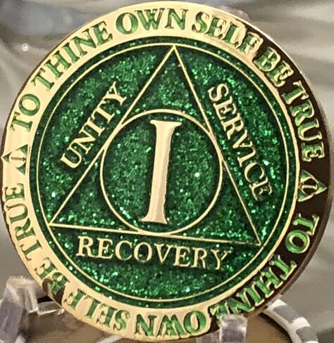 1 Year AA Medallion Reflex Green Glitter Gold Plated Chip in Saudi Arabia