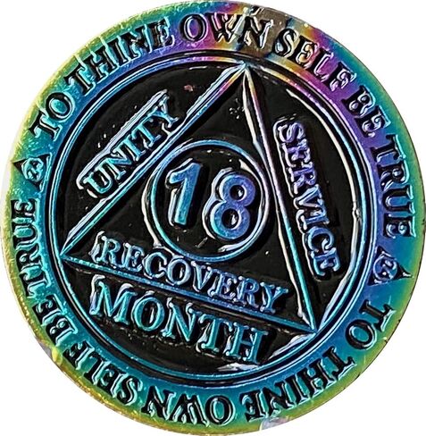 18 Month AA Medallion Reflex Rainbow Plated Sobriety Chip in Saudi Arabia