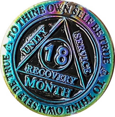 18 Month AA Medallion Reflex Rainbow Plated Sobriety Chip in Saudi Arabia