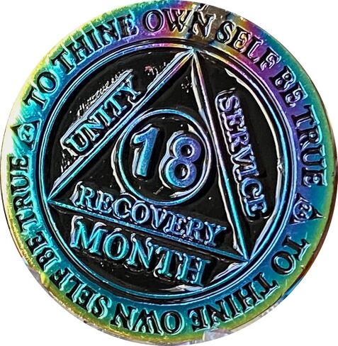 18 Month AA Medallion Reflex Rainbow Plated Sobriety Chip in Saudi Arabia