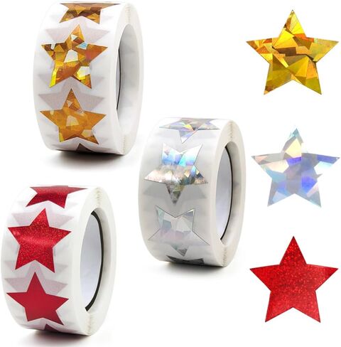 1500 ملصق لامع ثلاثي الأبعاد، ملصقات من رقائق النجمة الصغيرة مقاس 1 بوصة لمخططات السلوك، ومكافآت الأطفال ومعلمي الفصل الدراسي (نجمة ذهبية، نجمة فضية، نجمة حمراء) in Kuwait
