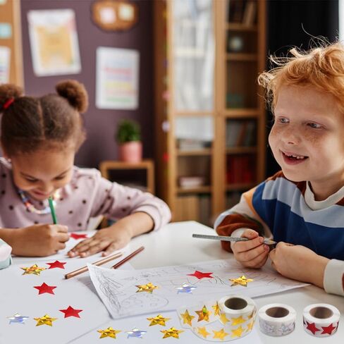 1500 ملصق لامع ثلاثي الأبعاد، ملصقات من رقائق النجمة الصغيرة مقاس 1 بوصة لمخططات السلوك، ومكافآت الأطفال ومعلمي الفصل الدراسي (نجمة ذهبية، نجمة فضية، نجمة حمراء) in Kuwait