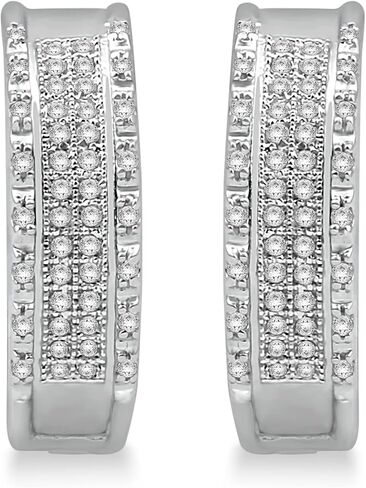 Jewelili الفضة الاسترليني 1/4 Cttw جولة الماس الأبيض الطبيعي أقراط هوب in Saudi Arabia