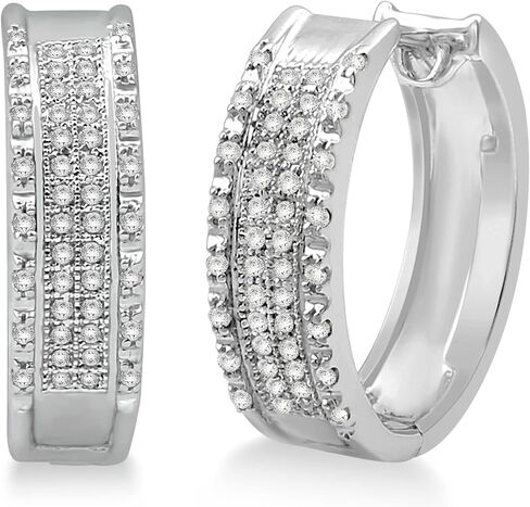 Jewelili الفضة الاسترليني 1/4 Cttw جولة الماس الأبيض الطبيعي أقراط هوب in Saudi Arabia