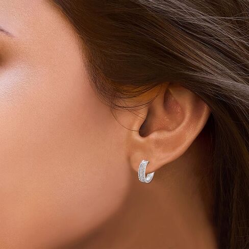 Jewelili الفضة الاسترليني 1/4 Cttw جولة الماس الأبيض الطبيعي أقراط هوب in Saudi Arabia