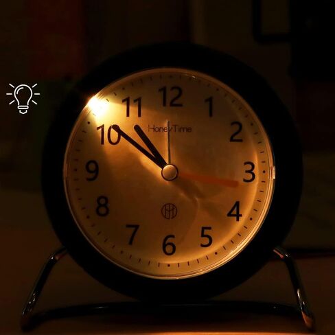 ساعة منبه تناظرية مستديرة غير موقوتة مقاس 4 بوصات من SHISEDECO، تعمل بالبطارية مع ساعة طاولة لطيفة بإضاءة خلفية، ساعة مكتب صغيرة كلاسيكية صامتة، ديكور بسيط وأنيق لغرفة المعيشة وغرفة النوم (أسود) in Kuwait