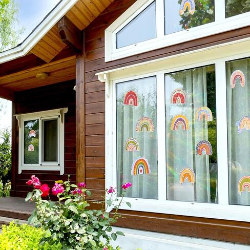Rainbow Window Clings 25 Pieces Colorful Rainbow Window Stickers Double-Side Sun Catcher Stickers Rainbow Window Clings for Glass Windows Wall Home Office Playroom Bedroom Classroom Decor in Kuwait