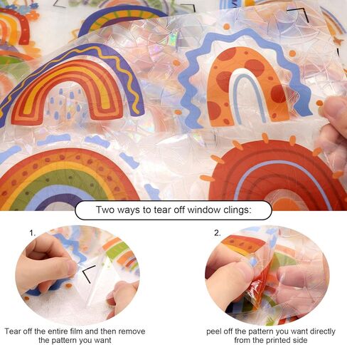 Rainbow Window Clings 25 Pieces Colorful Rainbow Window Stickers Double-Side Sun Catcher Stickers Rainbow Window Clings for Glass Windows Wall Home Office Playroom Bedroom Classroom Decor in Kuwait