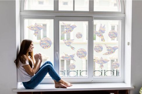 Bird & Round 51PCS Window Sticker Collision Window Decal to prevent birds from colliding with The window, non-stick prism vinyl window sticker rainbow sticker in Saudi Arabia