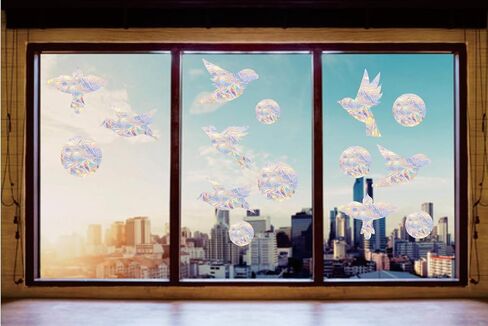 Bird & Round 51PCS Window Sticker Collision Window Decal to prevent birds from colliding with The window, non-stick prism vinyl window sticker rainbow sticker in Saudi Arabia