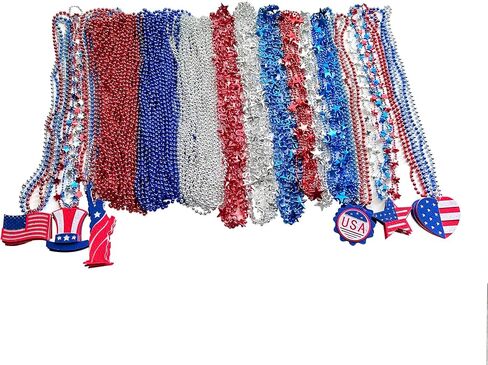 100 Pcs 4th of July Beads Bulk, Metallic Red Bule Silver Patriotic Star Bead Necklaces for 4th of July Independence Day, Patriotic Parade, Carnival Decoration in Saudi Arabia