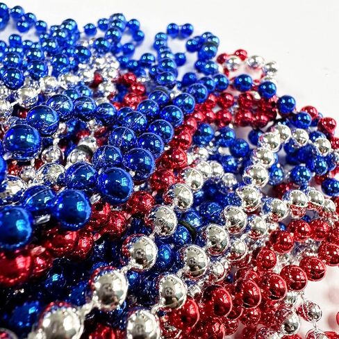100 Pcs 4th of July Beads Bulk, Metallic Red Bule Silver Patriotic Star Bead Necklaces for 4th of July Independence Day, Patriotic Parade, Carnival Decoration in Saudi Arabia