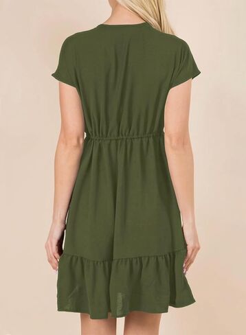 فساتين الصيف النسائية من BLENCOT بأكمام قصيرة وفتحة رقبة على شكل V ورباط كاجوال وكشكشة على شكل حرف a سوينغ فستان بيبي دول قصير in Kuwait