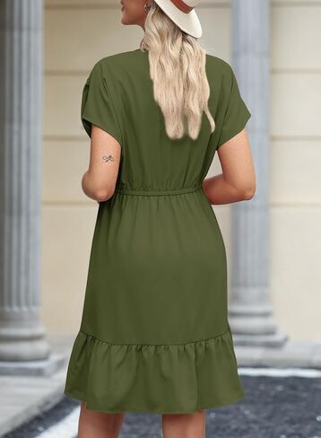 فساتين الصيف النسائية من BLENCOT بأكمام قصيرة وفتحة رقبة على شكل V ورباط كاجوال وكشكشة على شكل حرف a سوينغ فستان بيبي دول قصير in Kuwait