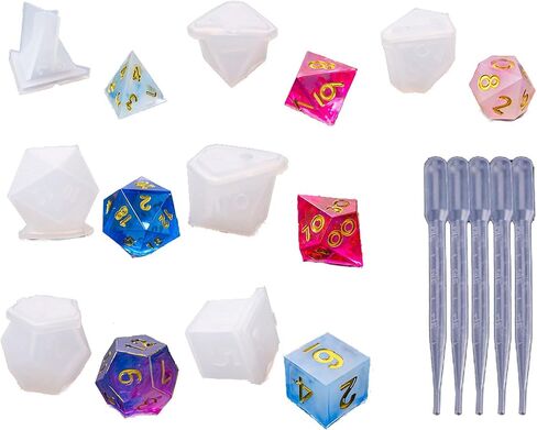 Silicone Resin Casting DND Epoxy polyhedral dice Mold Set d&d Making kit,Fillet Square Triangle Dice Mold Digital Dice Games for Families Handmade Craft Tool(7Pcs) in Saudi Arabia